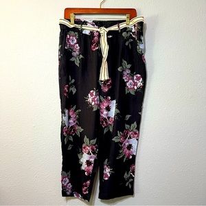Soft Surroundings NWOT Navy Purple Floral Linen Blend Ankle Pant- XL